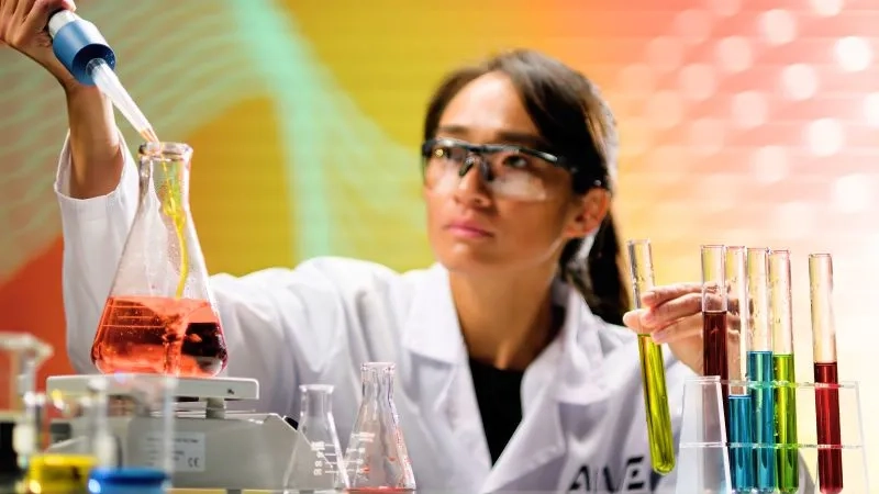 AWE female with science and research