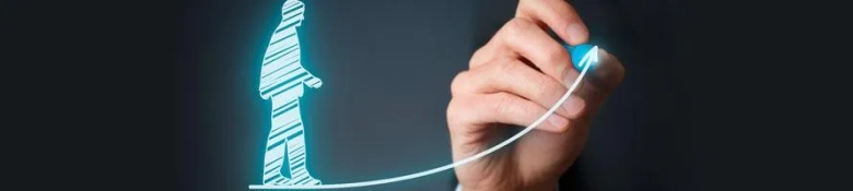 Hand drawing an upward trending arrow symbolizing career growth or coaching success.