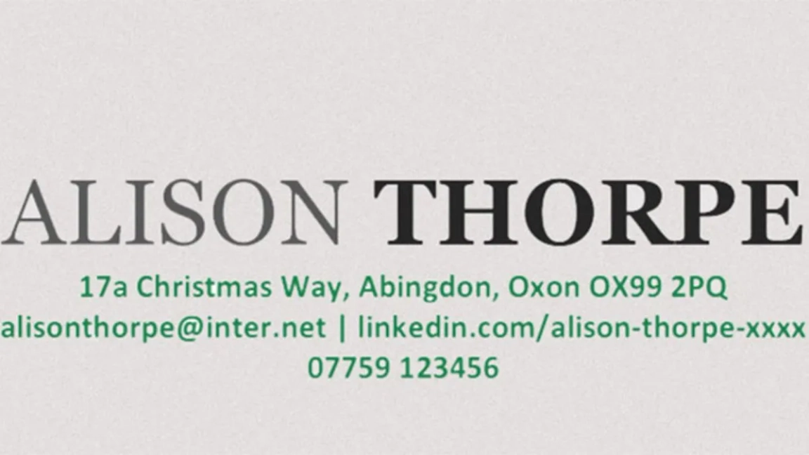 Header section of a CV with contact details.